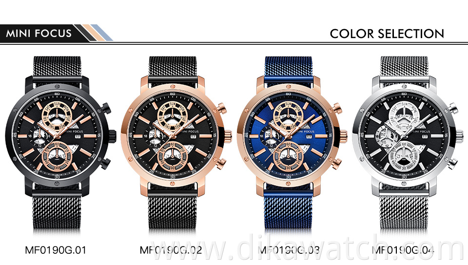 MINIFOCUS Men's Luxury Mesh Strap Business Quartz Watches Top Brand Military Sport Wristwatch Man Relogio Masculino Clock 0190